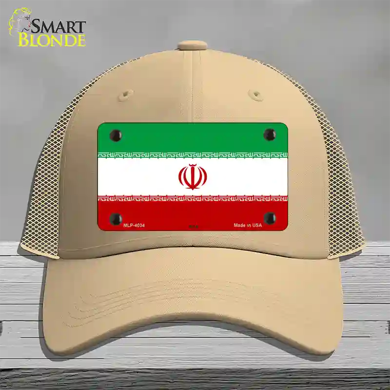 Iran Flag Novelty License Plate Hat Mesh / Khaki