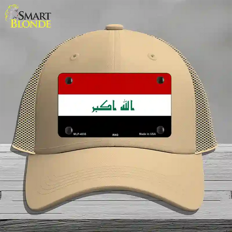 Iraq Flag Novelty License Plate Hat Mesh / Khaki