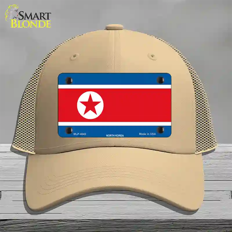 North Korea Flag Novelty License Plate Hat Mesh / Khaki