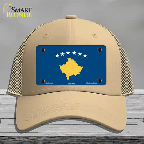 Kosovo Flag Novelty License Plate Hat Mesh / Khaki