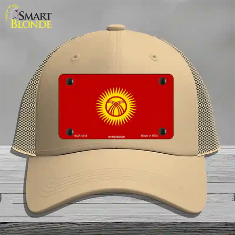 Kyrgyzsyan Flag Novelty License Plate Hat Mesh / Khaki