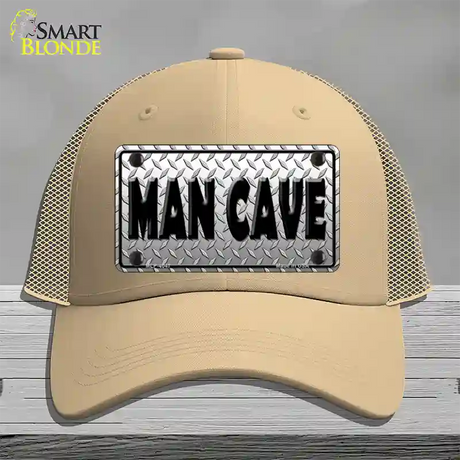 Man Cave Diamond Effect Novelty License Plate Hat Mesh / Khaki