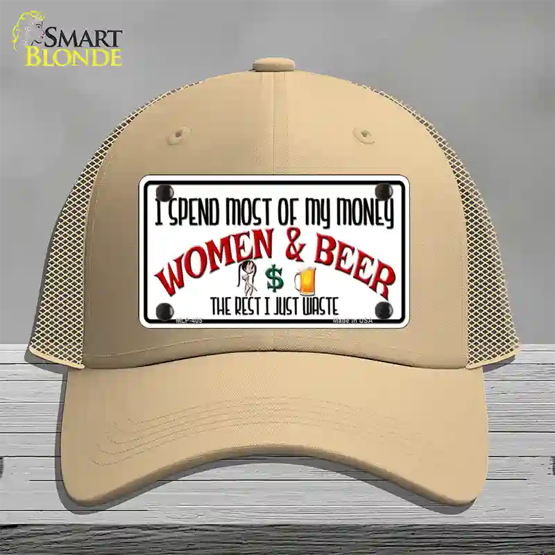 Money On Women And Beer Novelty License Plate Hat Mesh / Khaki