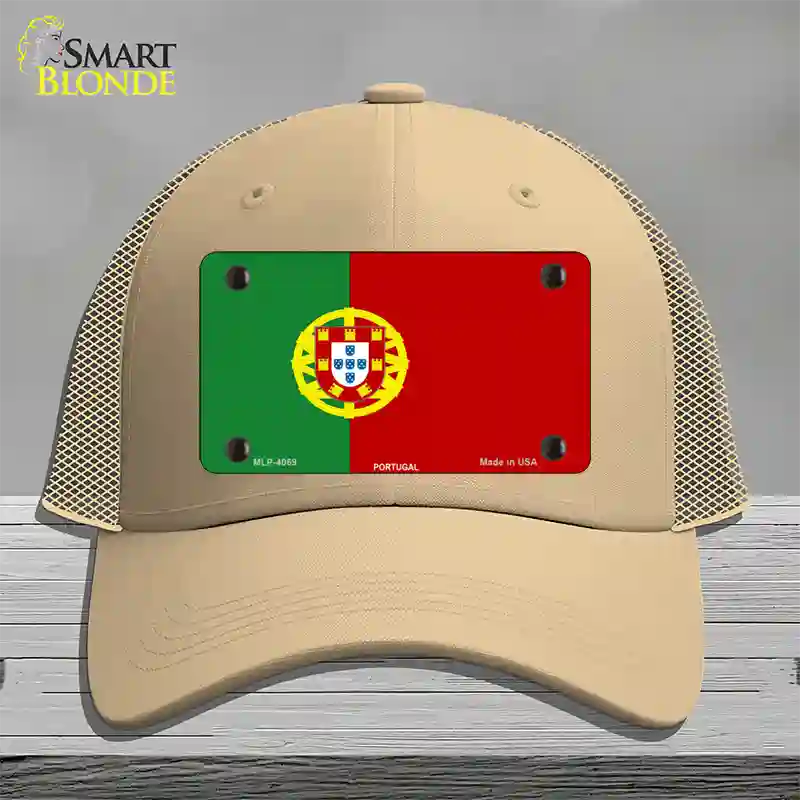 Portugal Flag Novelty License Plate Hat Mesh / Khaki