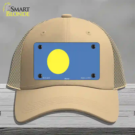 Palau Flag Novelty License Plate Hat Mesh / Khaki