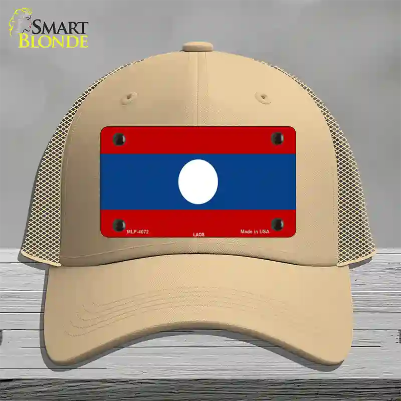 Laos Flag Novelty License Plate Hat Mesh / Khaki