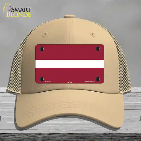 Latvia Flag Novelty License Plate Hat Mesh / Khaki