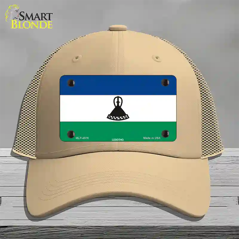 Lesotho Flag Novelty License Plate Hat Mesh / Khaki