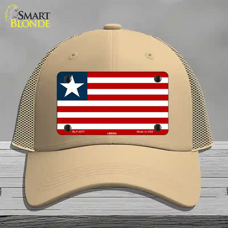 Liberia Flag Novelty License Plate Hat Mesh / Khaki