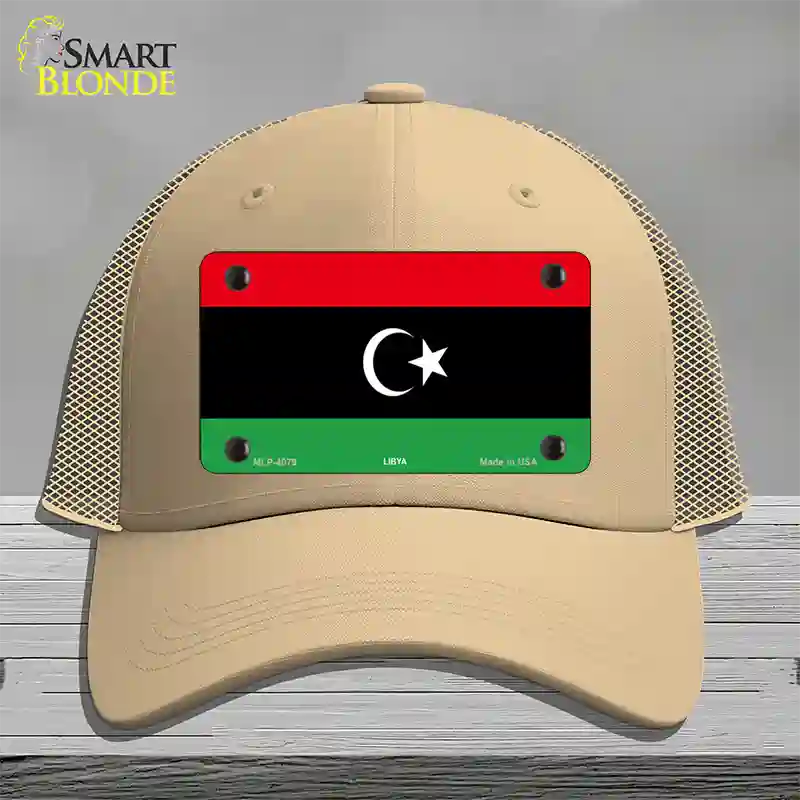 Libya Flag Novelty License Plate Hat Mesh / Khaki