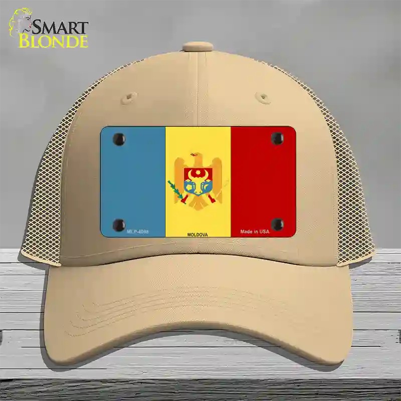 Moldova Flag Novelty License Plate Hat Mesh / Khaki