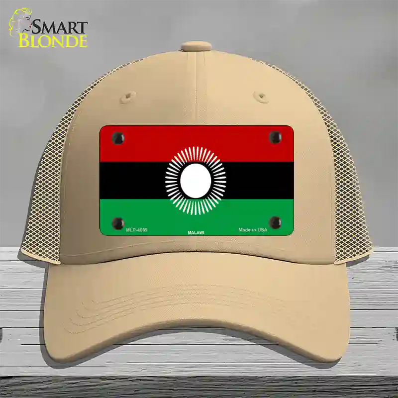 Malawi Flag Novelty License Plate Hat Mesh / Khaki