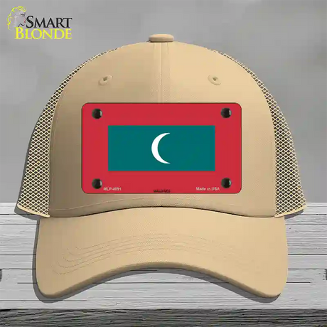 Maldives Flag Novelty License Plate Hat Mesh / Khaki