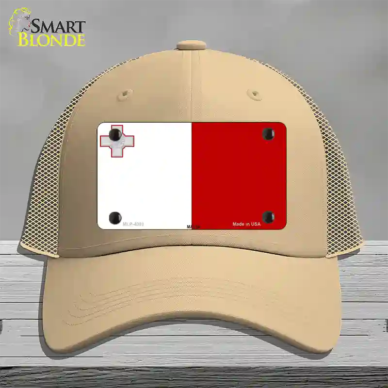 Malta Flag Novelty License Plate Hat Mesh / Khaki