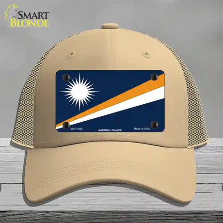 Marshall Islands Flag Novelty License Plate Hat Mesh / Khaki