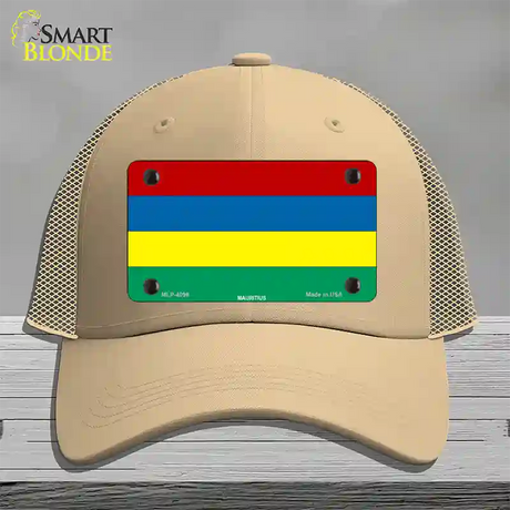 Mauritius Flag Novelty License Plate Hat Mesh / Khaki