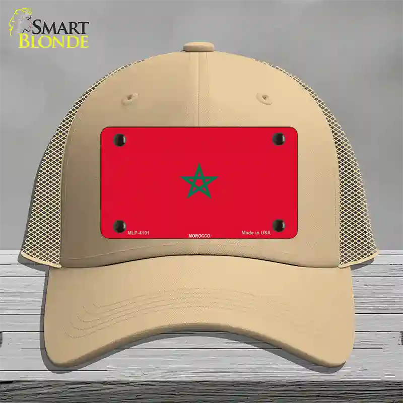 Morocco Flag Novelty License Plate Hat Mesh / Khaki