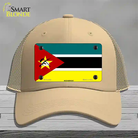 Mozambique Flag Novelty License Plate Hat Mesh / Khaki