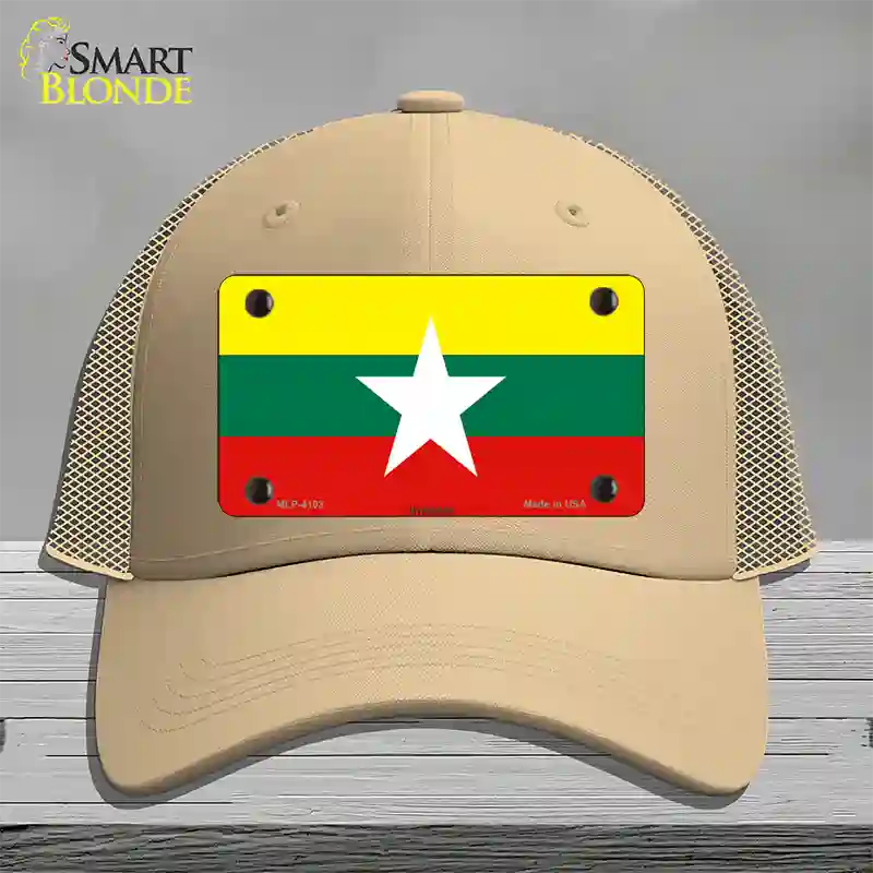 Myanmar Flag Novelty License Plate Hat Mesh / Khaki