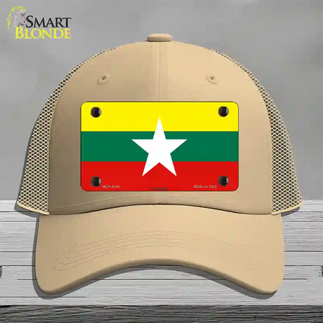 Myanmar Flag Novelty License Plate Hat Mesh / Khaki