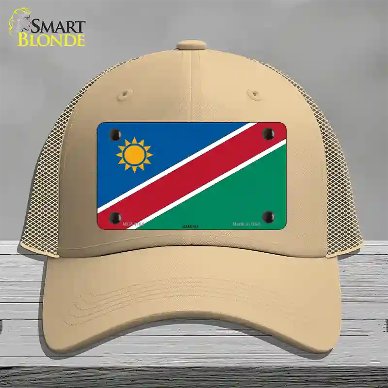 Namibia Flag Novelty License Plate Hat Mesh / Khaki