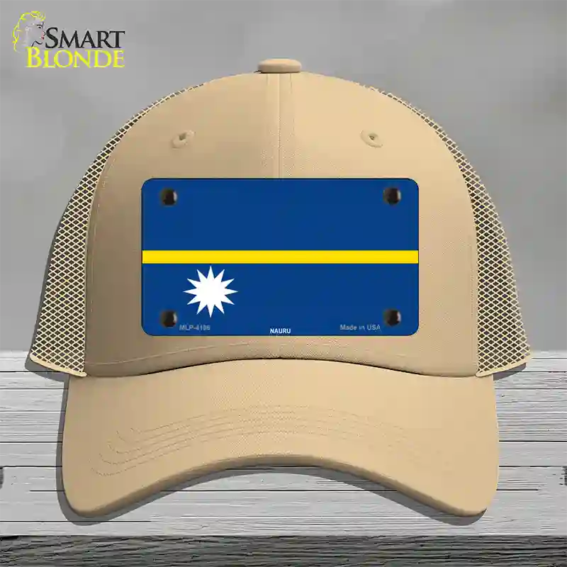 Nauru Flag Novelty License Plate Hat Mesh / Khaki