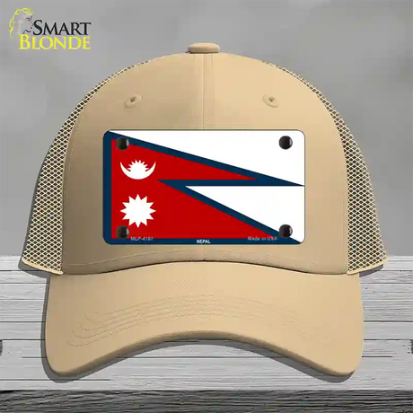 Nepal Flag Novelty License Plate Hat Mesh / Khaki