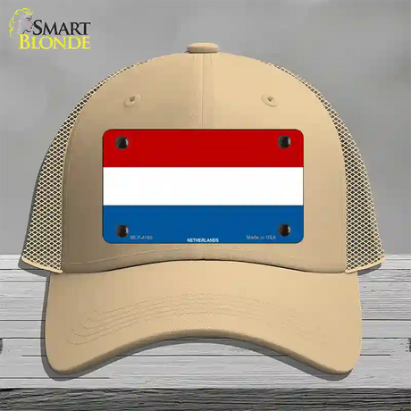 Netherlands Flag Novelty License Plate Hat Mesh / Khaki