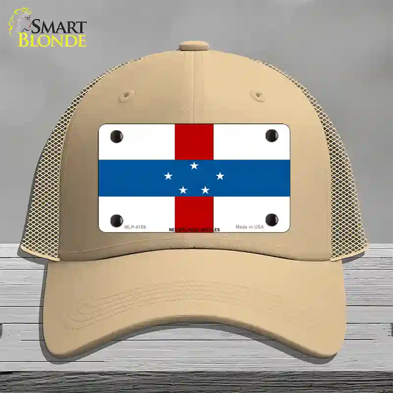 Netherlands Antilles Flag Novelty License Plate Hat Mesh / Khaki