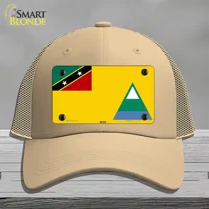 Nevis Flag Novelty License Plate Hat Mesh / Khaki