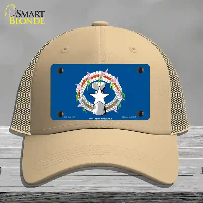 Northern Marianas Flag Novelty License Plate Hat Mesh / Khaki