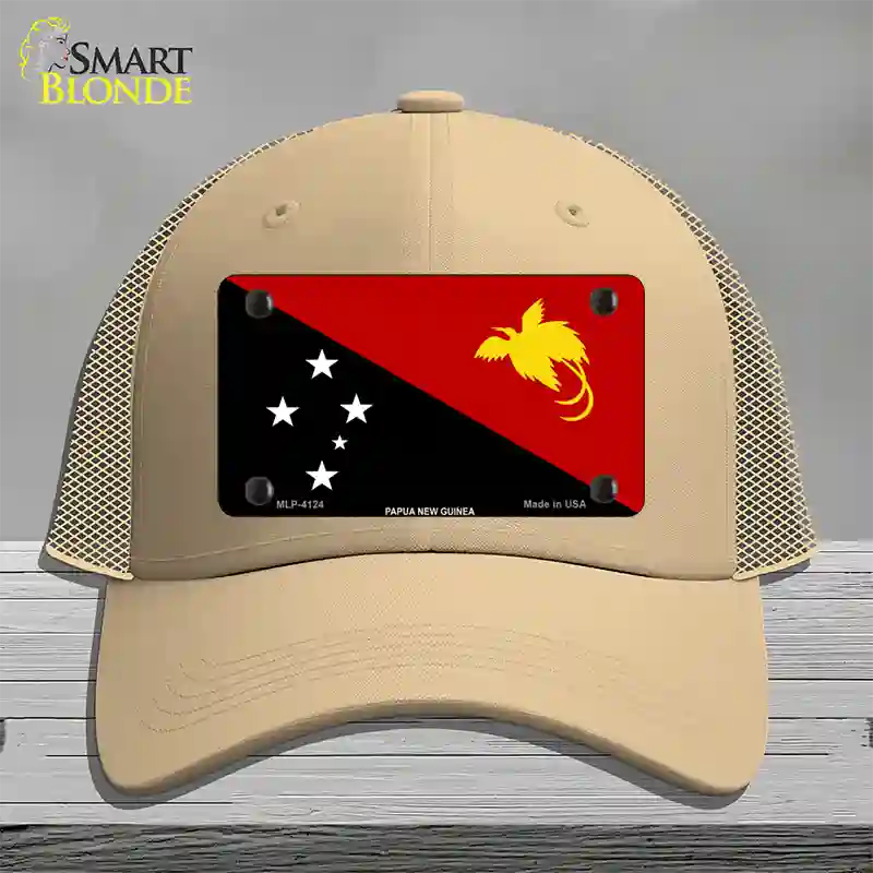 Papua New Guinea Flag Novelty License Plate Hat Mesh / Khaki