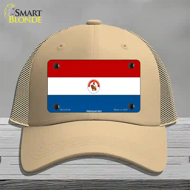 Paraguay-REV Flag Novelty License Plate Hat Mesh / Khaki