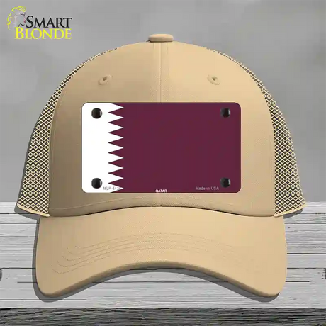 Qatar Flag Novelty License Plate Hat Mesh / Khaki