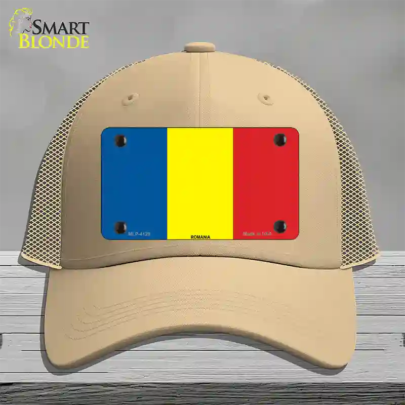 Romania Flag Novelty License Plate Hat Mesh / Khaki