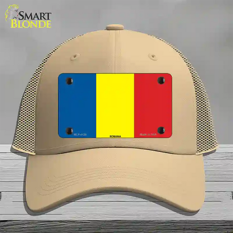 Romania Flag Novelty License Plate Hat Mesh / Khaki