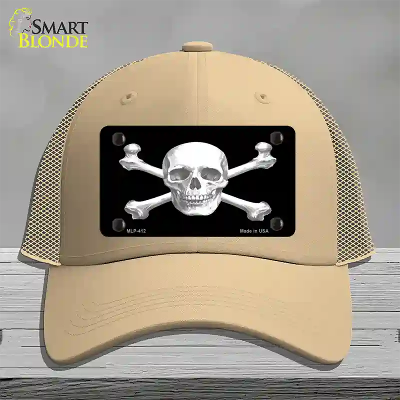 Skull And Cross Bones Novelty License Plate Hat Mesh / Khaki