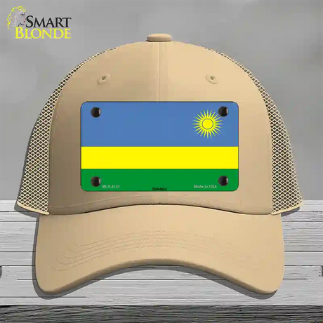 Rwanda Flag Novelty License Plate Hat Mesh / Khaki