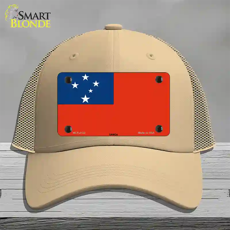 Samoa Flag Novelty License Plate Hat Mesh / Khaki