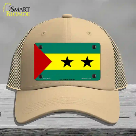 Sao Tome And Principe Flag Novelty License Plate Hat Mesh / Khaki