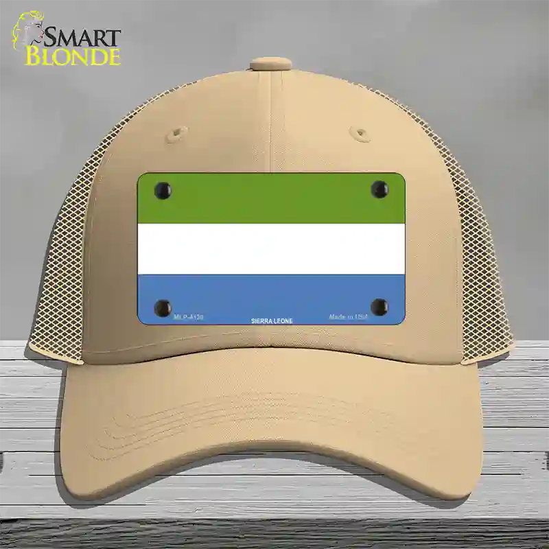 Sierra Leone Flag Novelty License Plate Hat Mesh / Khaki