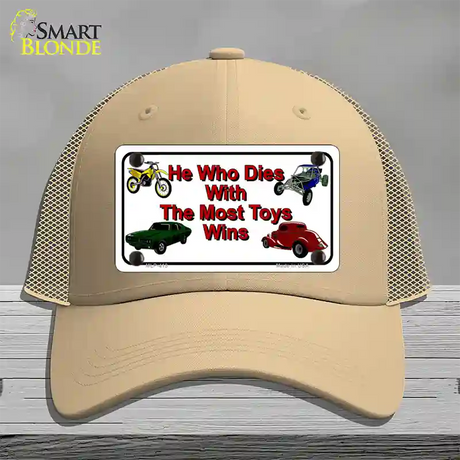 He With The Most Toys Wins Novelty License Plate Hat Mesh / Khaki