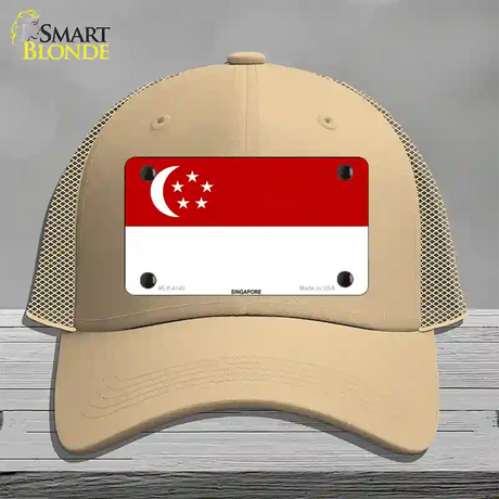 Singapore Flag Novelty License Plate Hat Mesh / Khaki