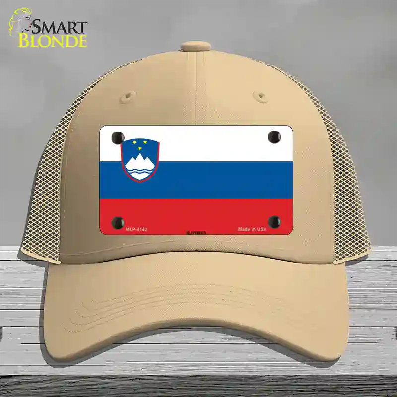 Slovenia Flag Novelty License Plate Hat Mesh / Khaki