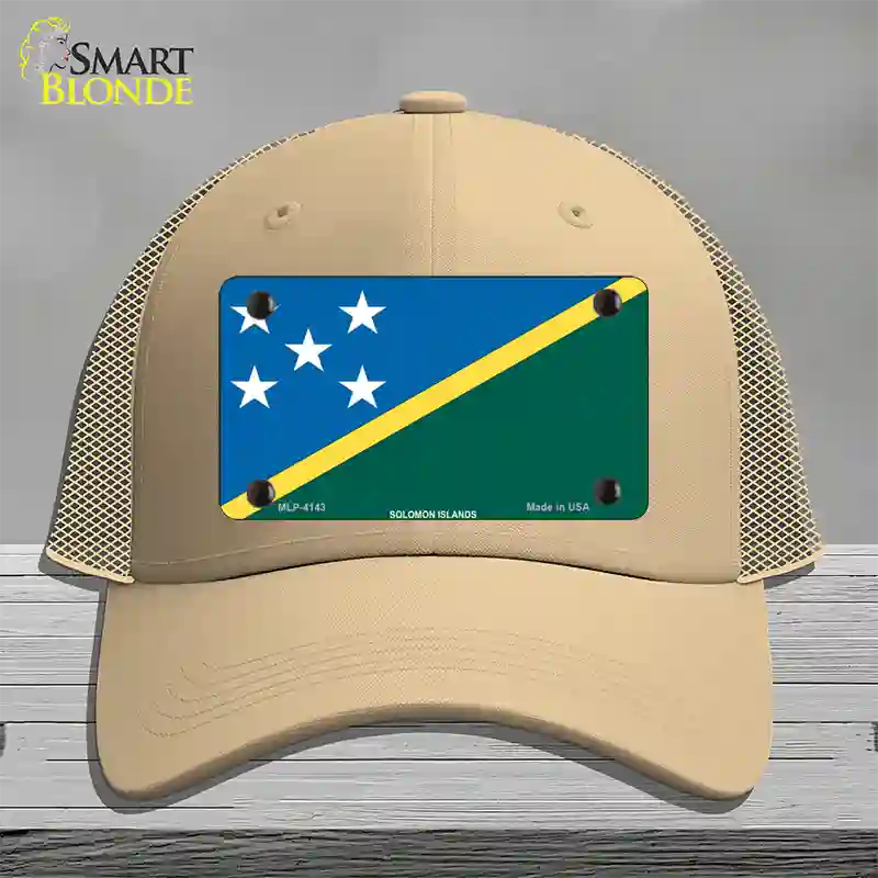 Solomon Islands Flag Novelty License Plate Hat Mesh / Khaki