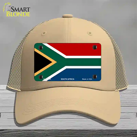 South Africa Flag Novelty License Plate Hat Mesh / Khaki