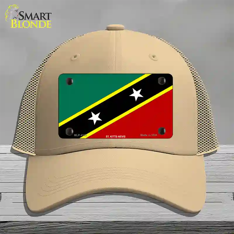 St Kitts-Nevis Flag Novelty License Plate Hat Mesh / Khaki