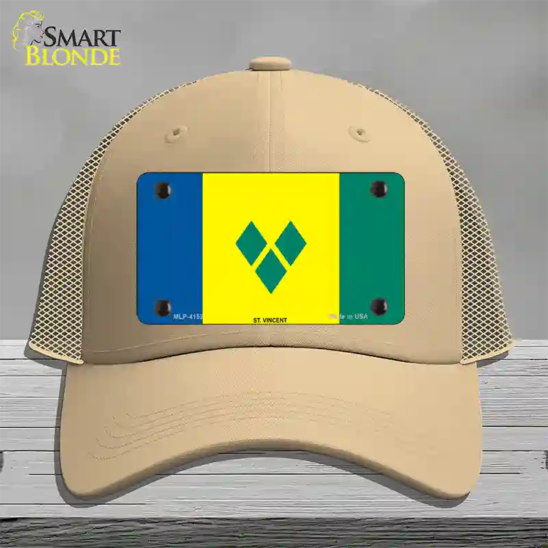 St Vincent Flag Novelty License Plate Hat Mesh / Khaki