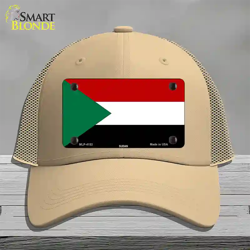 Sudan Flag Novelty License Plate Hat Mesh / Khaki