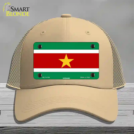 Suriname Flag Novelty License Plate Hat Mesh / Khaki